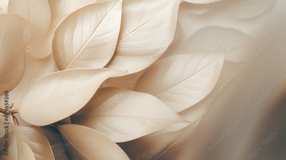 Poster beauty of beige leaves artfully arranged to create a minimalist frame. the image provides ample copy