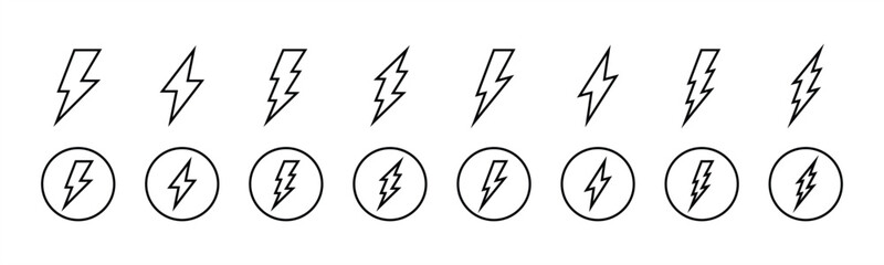flash lightning bolt icon. Electric power icon symbol. flash thunderbolt line icon. Power energy sign and symbol. Vector illustration - obrazy, fototapety, plakaty