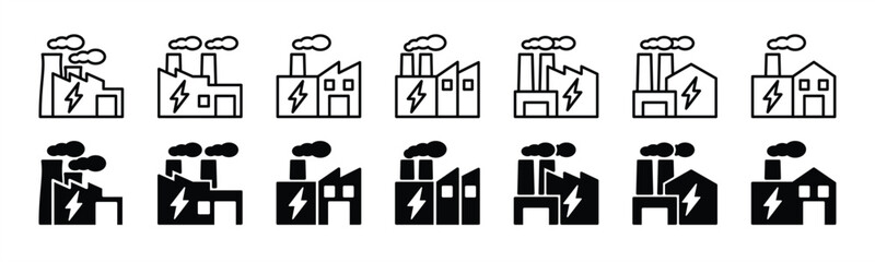 Power plant icon set. Power station industrial factory building line icons. Vector illustration