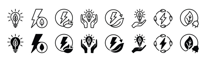 Green energy thin line icon set. Renewable energy, green technology, ecology and green electricity flat symbol. Vector illustration
