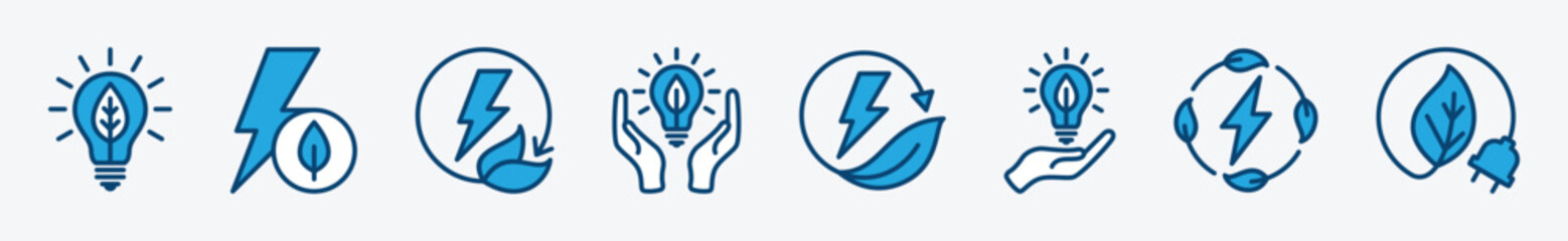 Obraz premium Green energy icon set. Renewable energy, green technology, ecology and green electricity icon symbol. Vector illustration