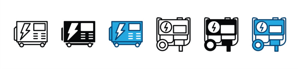 Portable electric power generator icon set. Portable electric charger diesel engine icon symbol. Vector illustration