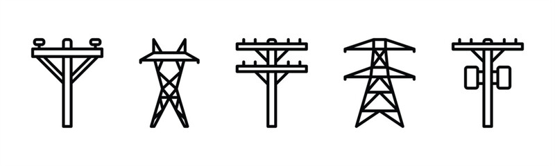 Electric tower thin line icon set. Power pole, electric, and electricity pylon icon symbol. Vector illustration
