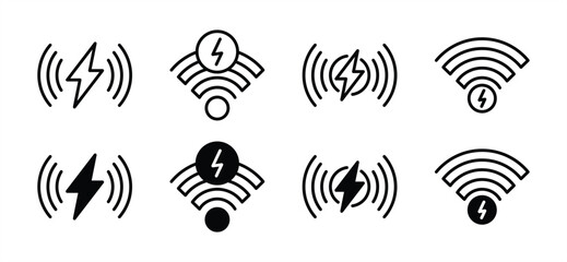 Wireless charging thin line icons. Charge electrical energy wireless icon symbol. Vector illustration - obrazy, fototapety, plakaty