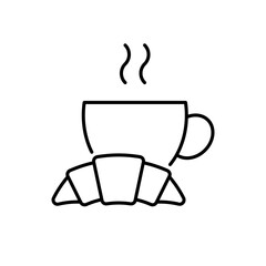 Coffee and croissant line icon. Editable stroke