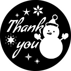 thank youと雪だるまの丸いイラスト素材　黒の可愛いシルエットイラスト