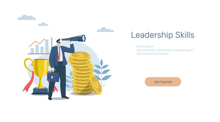 Finding business goals, Investment growth, economic analysis, Advertising design concept, banners, mobile apps, web templates. Business leaders are looking into the distance. Vector illustration.