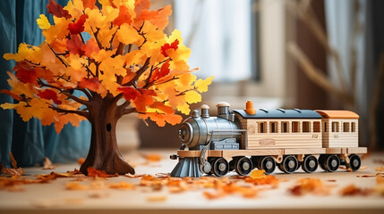 Naklejka na ściany i meble Tree made from toy wooden railway with toy train