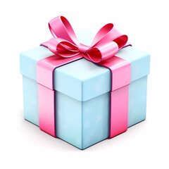 Obraz premium Valentine's Day Colorful Gift Box. 3d style box with ribbon bow isolated on a white background. Icon for present, birthday or wedding banner.