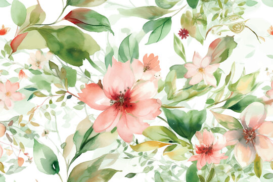 Rustic watercolor floral pattern with hand-painted flowers in earthy tones, entwined with vintage foliage. Perfect for cozy designs and countryside charm.