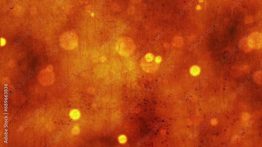Poster beautiful orange shiny lights bokeh particles background. abstract motion shining gold particles. se