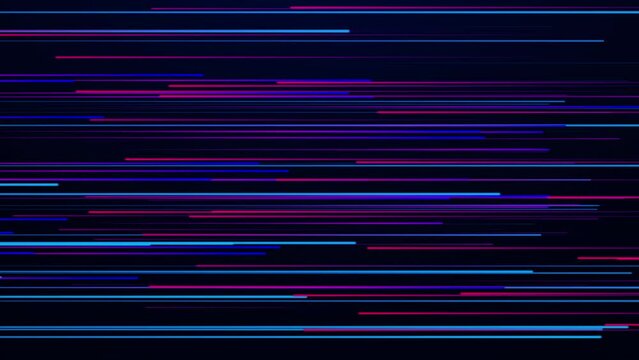 Bright light horizontal stripes Movement of a stream of luminous bright particles. Glowing Neon Lights. Seamless loop