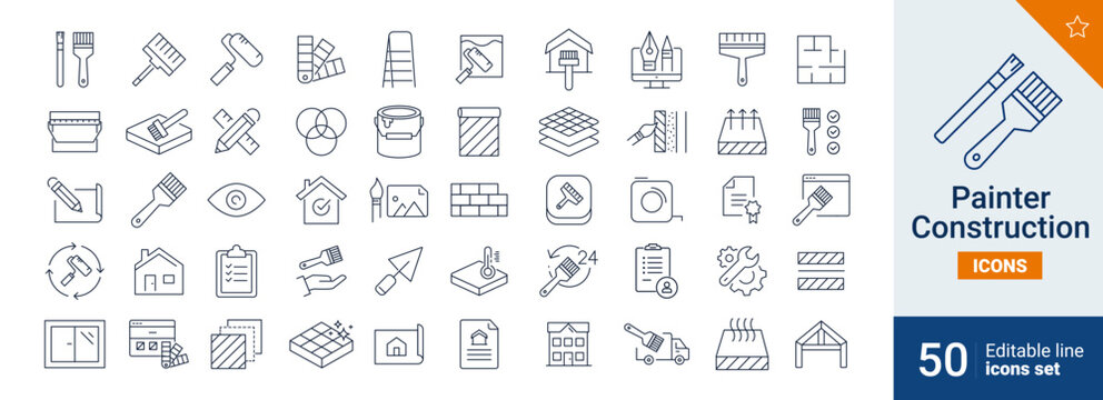 Painter icons Pixel perfect. Renovation, tool, wall ....