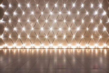 A light pearl wall in the interior with built-in lighting and a smooth floor