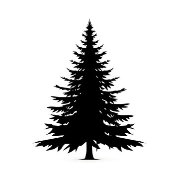 Silhouette of christmas tree isolated on transparent background, png