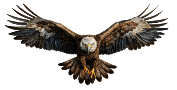 PNG of Bald eagle American soaring on transparent background. Eagle Wild life animal flying for peace feel free in religious Independence Day.