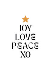 love, peace, joy, abstract typography Christmas tree wall art, modern holiday poster, cozy winter print, minimalist greeting card 