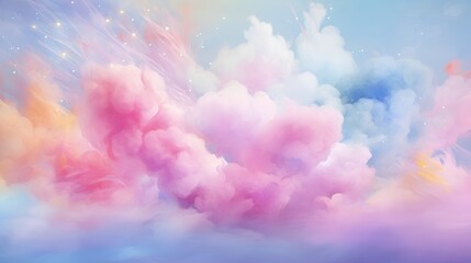 Abstract fluffy pastelcolored cotton candy showcased against a softhued background, embodying a minimalist aesthetic perfect for a tranquil wallpaper. - obrazy, fototapety, plakaty