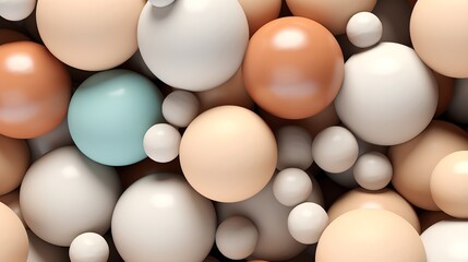 Elegant abstract background featuring an array of spheres in soft, neutral pastel colors, embodying a modern minimalist aesthetic with a soothing, trendy vibe.