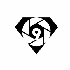 Diamond logo design with diaphragm and number 9.