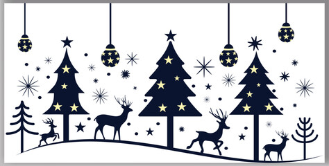 Christmas trees reindeer and  stars in different design vector © mim art