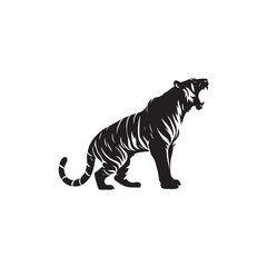 Fototapeta na wymiar Wild Tiger in Silhouette Roaring and Striking in Attack Mode - Black Vector Tiger Roaring Silhouette 