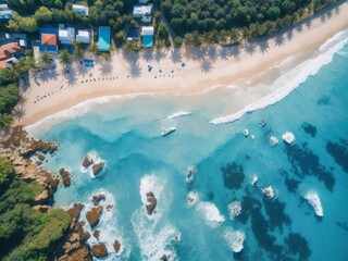 sea ocean wave coming on sandy beach view from top