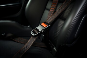 Seat belt on a black car seat, car safety, security concept, car security, seat belt safety, Seat belt closeup