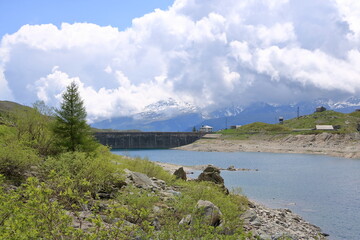 Fototapeta na wymiar a scenic view of the lake Montespluga in Valley Chiavenna, Lombardy, Italy