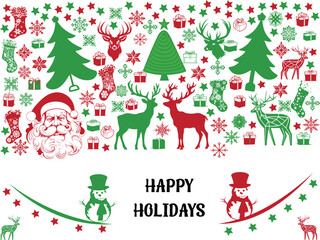 Christmas tree and Santa Claus, Greeting Isolated on white background