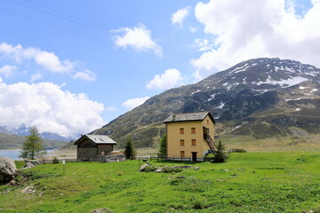 Obraz premium a scenic view of the lake Montespluga in Valley Chiavenna, Lombardy, Italy