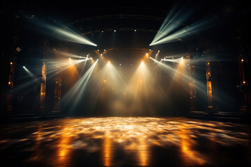Empty concert stage in the light of spotlights. Performance. Generated by artificial intelligence
