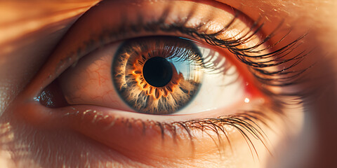 Detailed Brown Child Eye Macro Closeup, Optical Sight.Human Eye .AI Generative  - obrazy, fototapety, plakaty