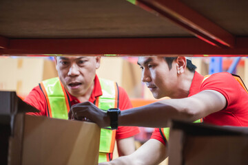 Foreman worker working in factory warehouse, Manager man in warehouse, Warehouse worker checking...