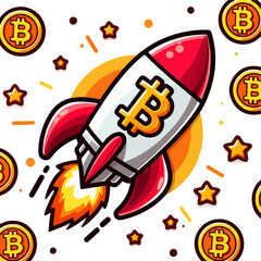 Fototapeta premium Bitcoin Bull Run rocket Illustration, Bullish Bitcoin Rocket character vector illustration. bitcoin rocket vector art, crypto Bull run vector illustration.