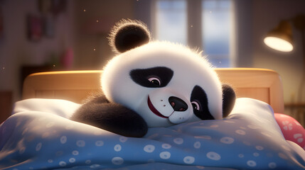 Cute panda is sleeping in the bed 