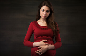 Obraz premium Pregnant Woman Putting her Hands on Her Belly, Woman Holding her Stomach as a Sign of Pregnancy
