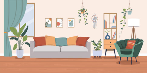 Living room interior. Vector flat  cartoon illustration