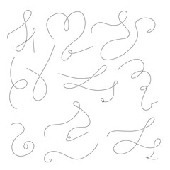 Swirls and curves. Underlines, borders, dividers. Vector set of notebook doodles. Collection of hand drawn flourishes.