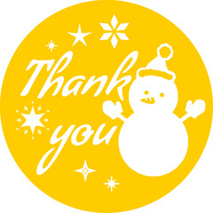  thank youと雪だるまの丸いイラスト素材　黄色の可愛いシルエットイラスト