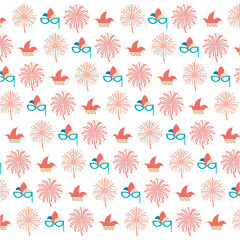 A vibrant pattern featuring festive fireworks and elegant masks. Perfect for adding a touch of celebration to event invitations, party decor, and holiday-themed designs.