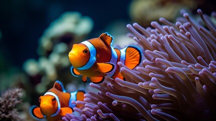 An anemone is home to a group of fish swimming around.