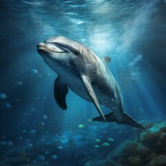 Deep sea nice dolphin image Generative AI