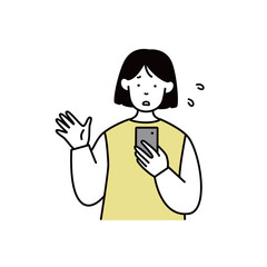 携帯画面を焦っている女性のイラスト素材