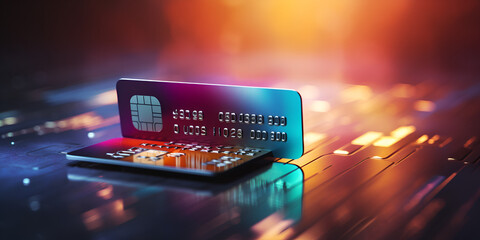 credit card on computer.Digital Banking on Computer.AI Generative  - obrazy, fototapety, plakaty