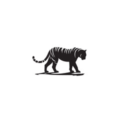 Tiger Silhouette in a Powerful Stance, Tail Raised Black Vector Tiger Standing Silhouette
