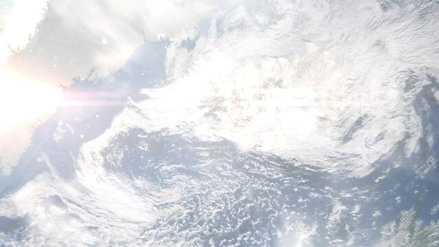 Zoom in from space and focus on Akranes, Iceland. 3D Animation. Background for travel intro. Elements of this image furnished by NASA