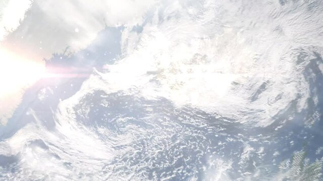 Zoom in from space and focus on Gardabaer, Iceland. 3D Animation. Background for travel intro. Elements of this image furnished by NASA
