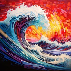 Most iconic wave colored art images Generative AI