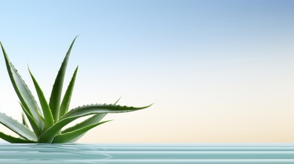 Obraz premium Minimalist aloe vera plant and aloe vera gel product display montage Skin care concept